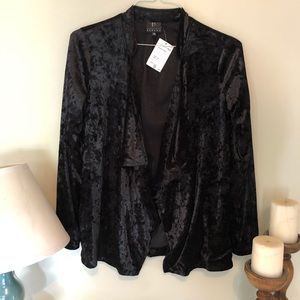 Bobeau Black Crushed Velvet Draped Cardigan Jacket